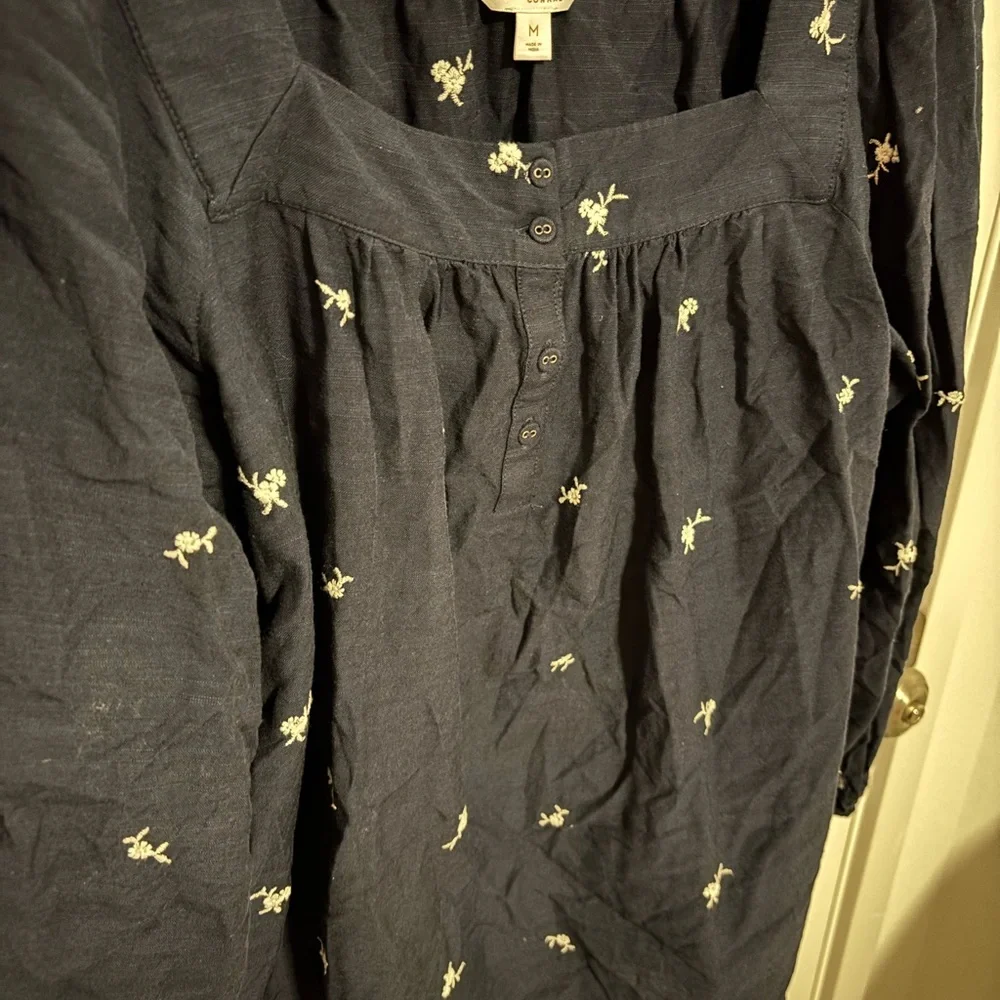 LC Lauren Conrad Blue Square Neck White Floral Shirt - Picture 3 of 5